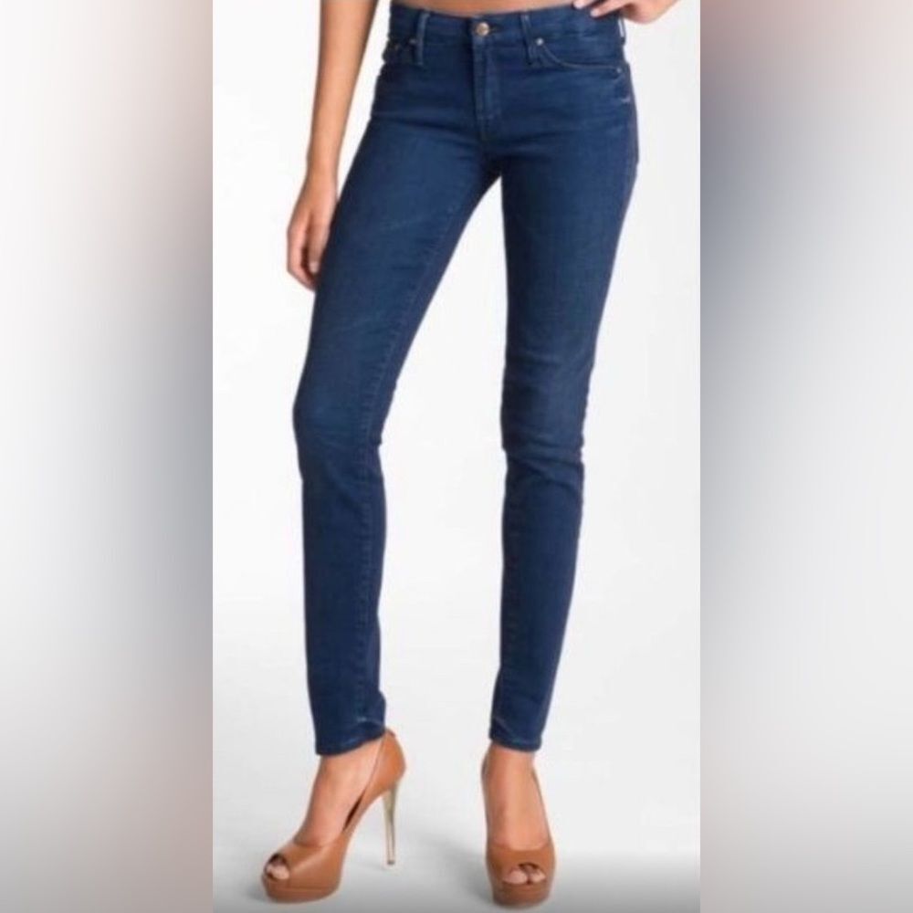 Mother Womens 26 Blue Denim Bright Eyes The Looker Skinny Jeans Stretch Mid Rise